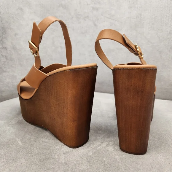 Steve Madden Platform Sandals 10 Brown Cognac Leather Galaxy Wedges New $100